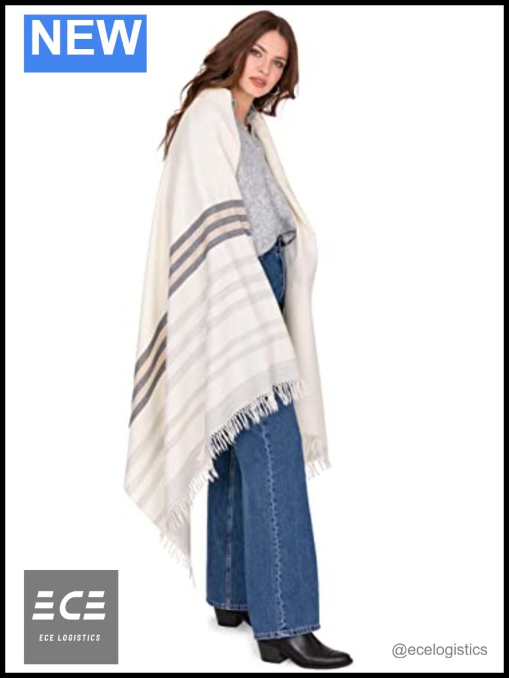 Oversized Merino Wool Pashmina Shawl Travel Blanket Wrap
